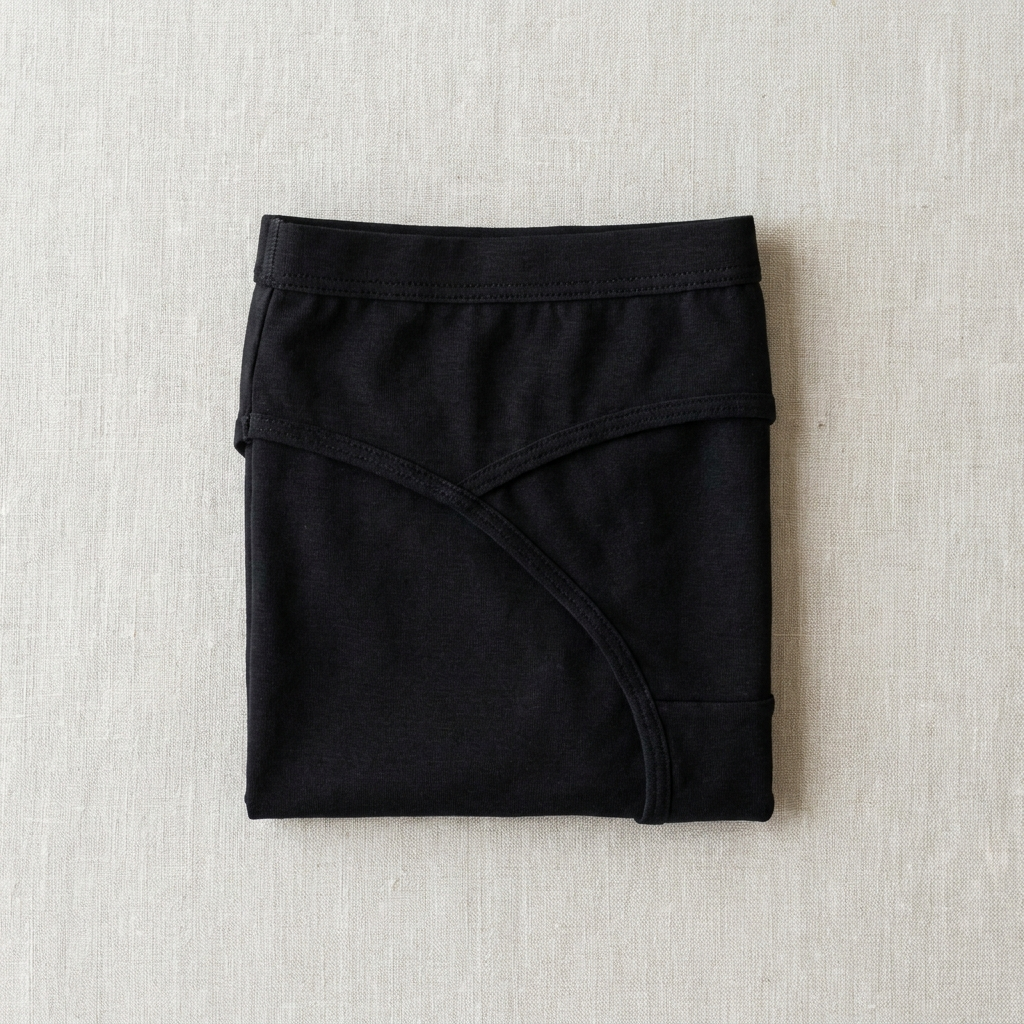 Bamboo bikini in black, folded flat-lay